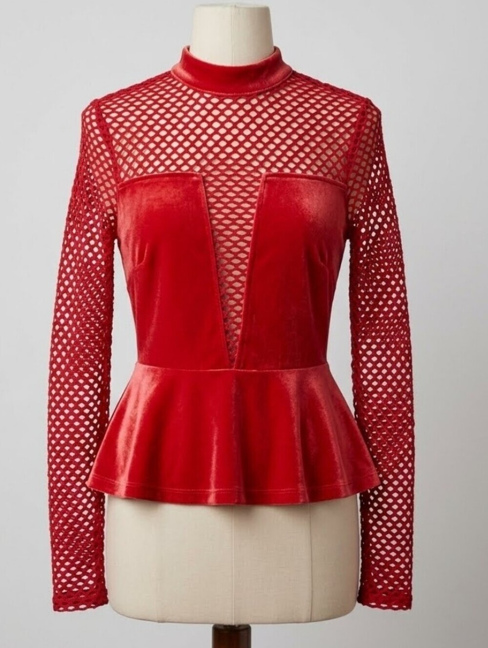Velour Fishnet Peplum Top